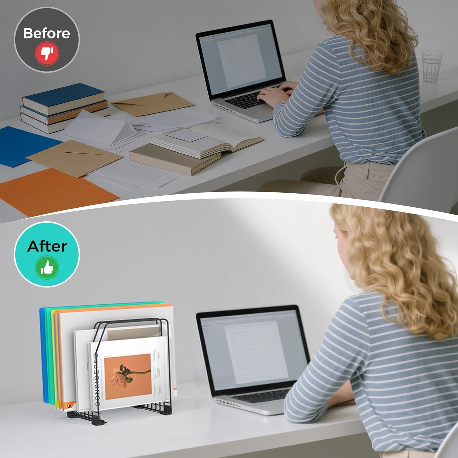 Space-Saving Vertical File Holder - 7 Compartments for Office and Home
