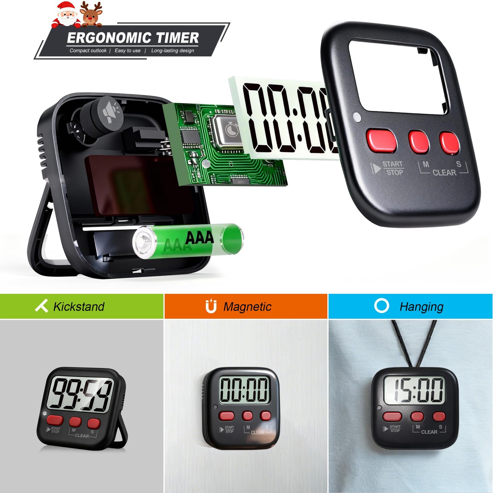 2 Pack Digital Magnetic Kitchen Timer for Kids Cooking Classroom