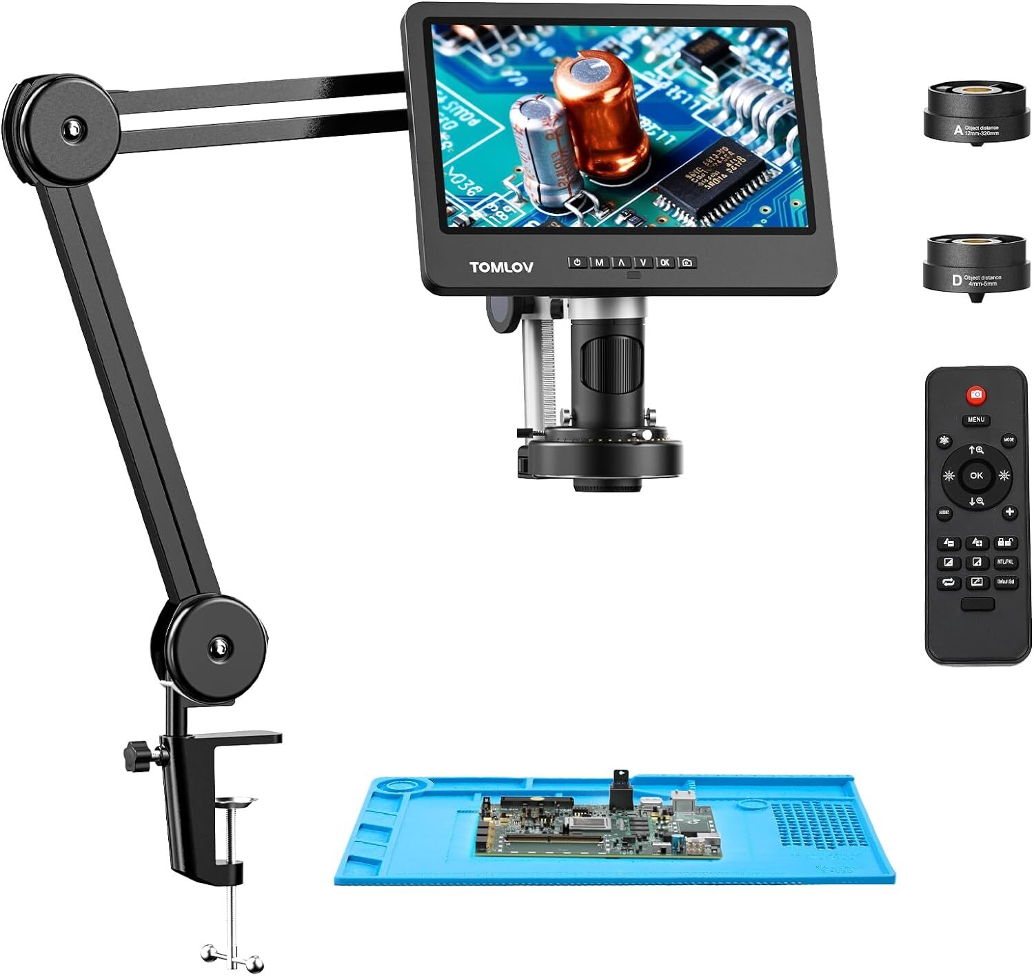 TOMLOV Digital Microscope 10'' Screen 2000X Soldering Microscope Flex Arm
