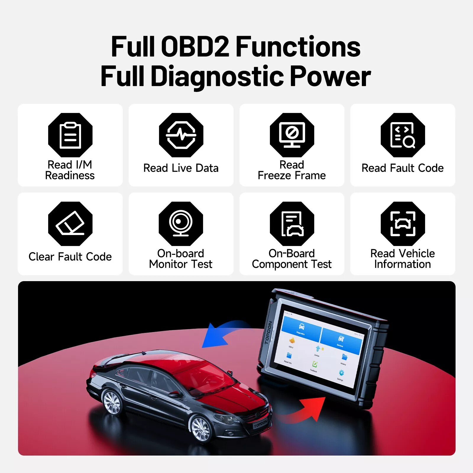 TOPDON AD800BT 2 OBD2 Scanner Tool Full System Diagnostic Tool ENG ABS SRS TPMS