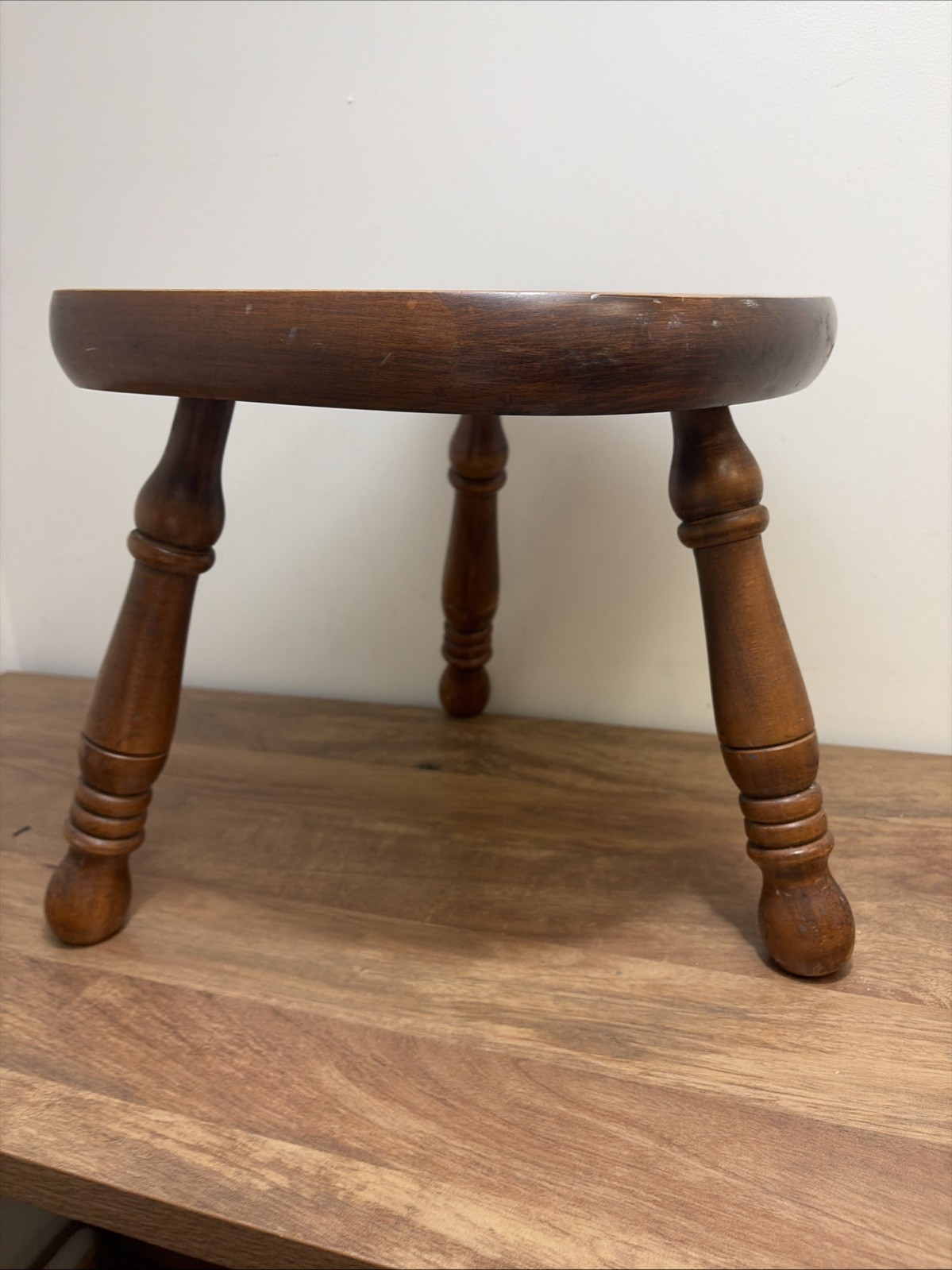 Vintage 3 Leg Maple Milking Stool #R82A Solid Wood Butt Or Saddle Seat Stool