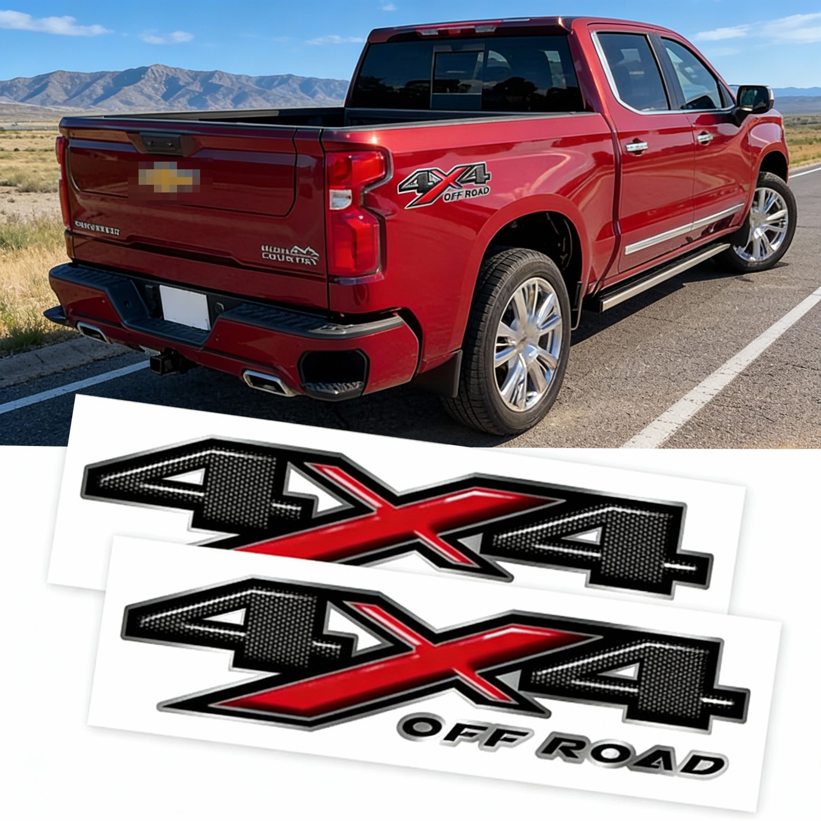 Carbon Fiber Style 4X4 Off Road Truck Side Bed Decal Sticker For Chevy Silverado