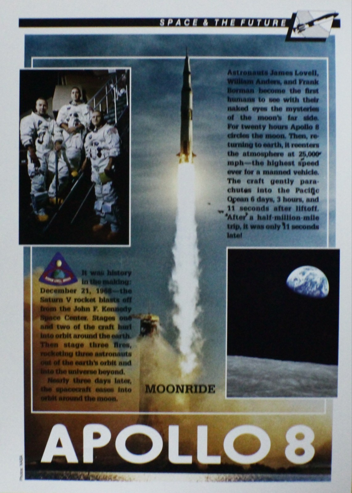 Apollo 8 Moon Ride Space Picture Info Pamphlet Sheet Wall Art Out of Print