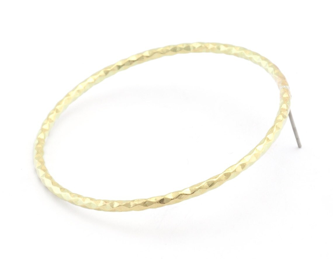 1 pair Big Circle Hoop Textured Earrings Base Stud, Raw brass , 46mm 4602