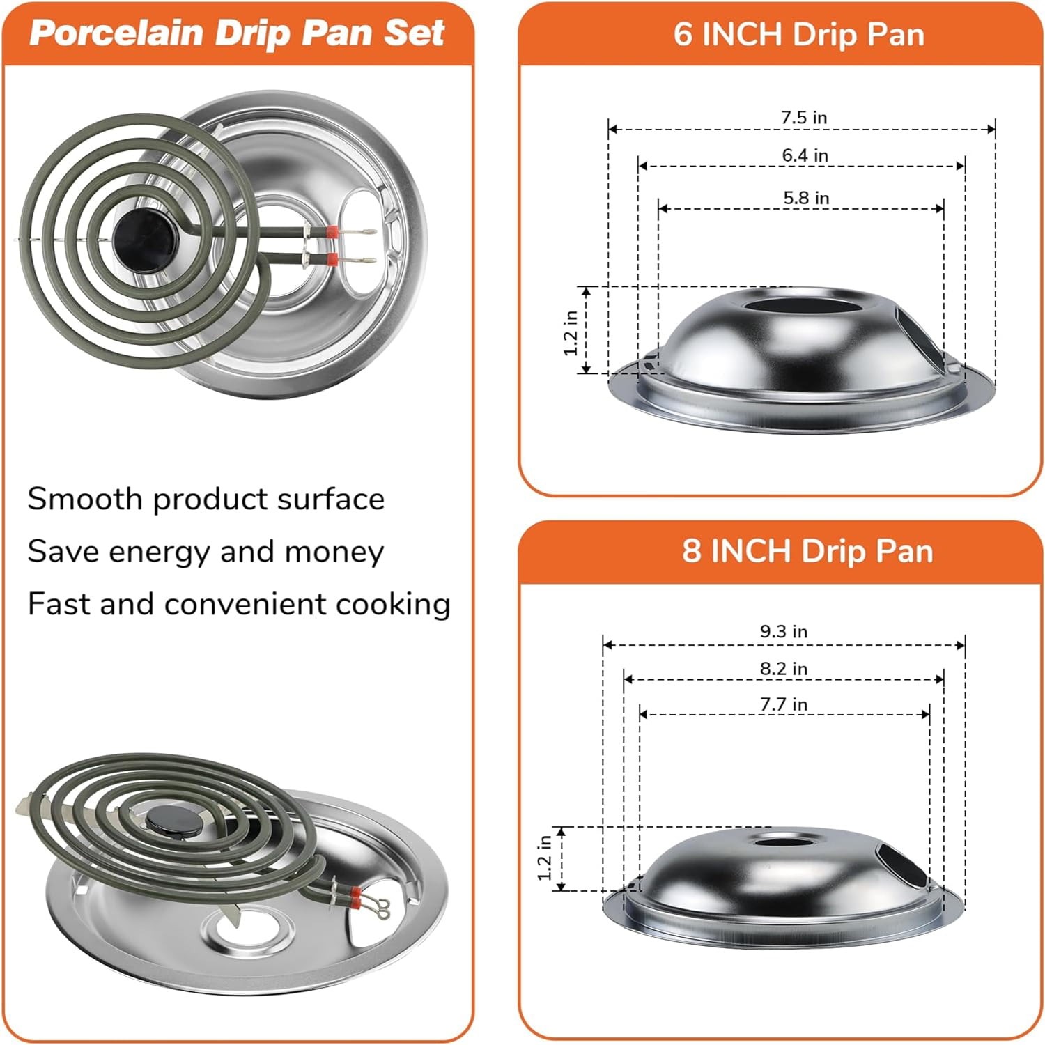 MP22YA Electric Range Burner Element Set with Drip Pans For Whirpool Frigidaire