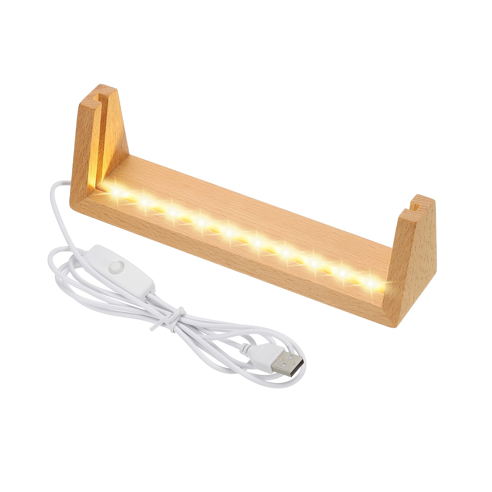 7 Inch Wooden LED Light Base Beech Wood Light Display Stand Lamp Warm Light