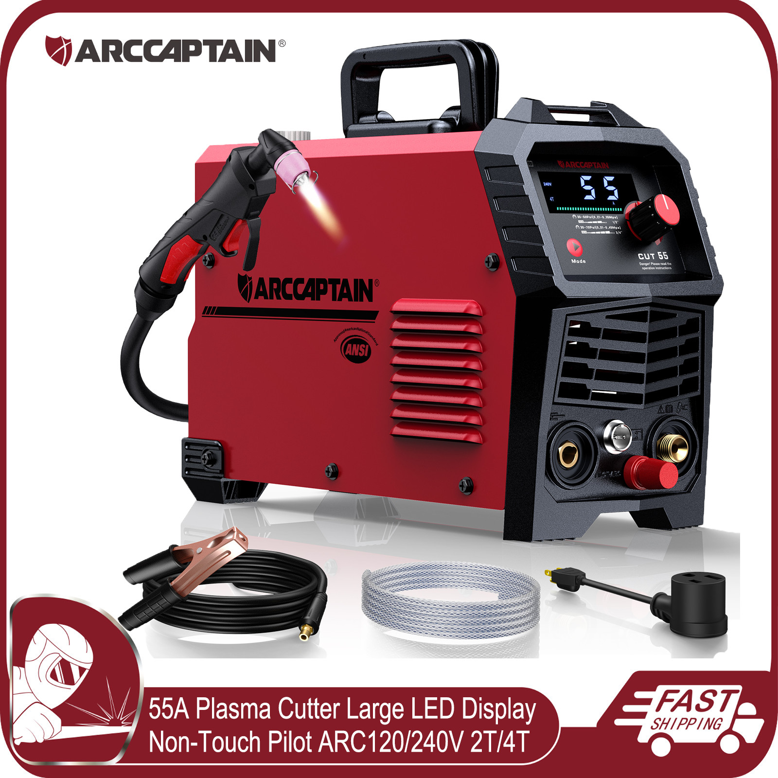ARCCAPTAIN Plasma Cutter 55A LED Display HF Pilot ARC Non-Touch 120V/240V IGBT🔥