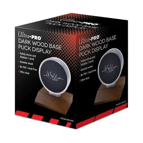 Ultra Pro Wood Base Hockey Puck Holder (Dark Wood) Puck Display Wooden Stand