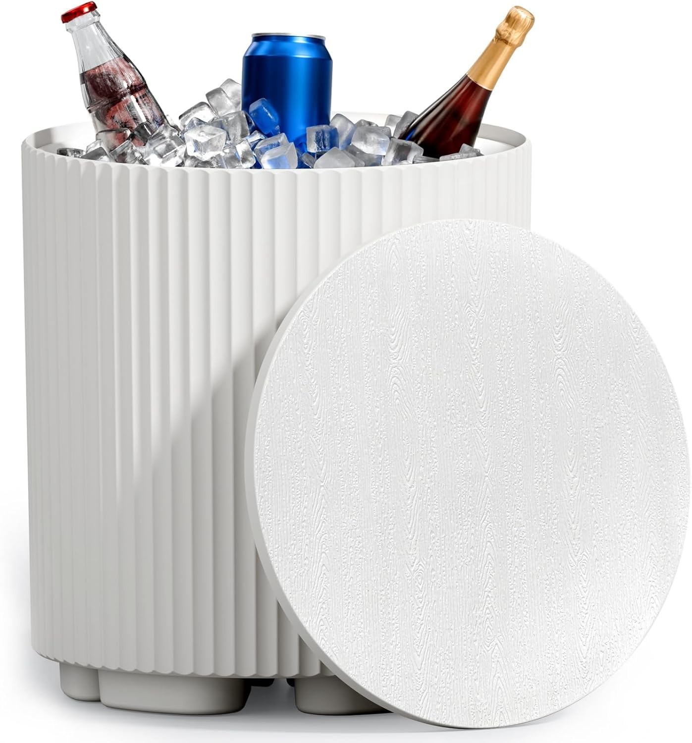FONTOI 2 in 1 Cooler Side Table Ice Chest White for Patio Beach Parties