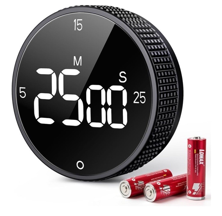 Digital Kitchen Timer with HD LED Display, Magnetic Countdown & Countup Black
