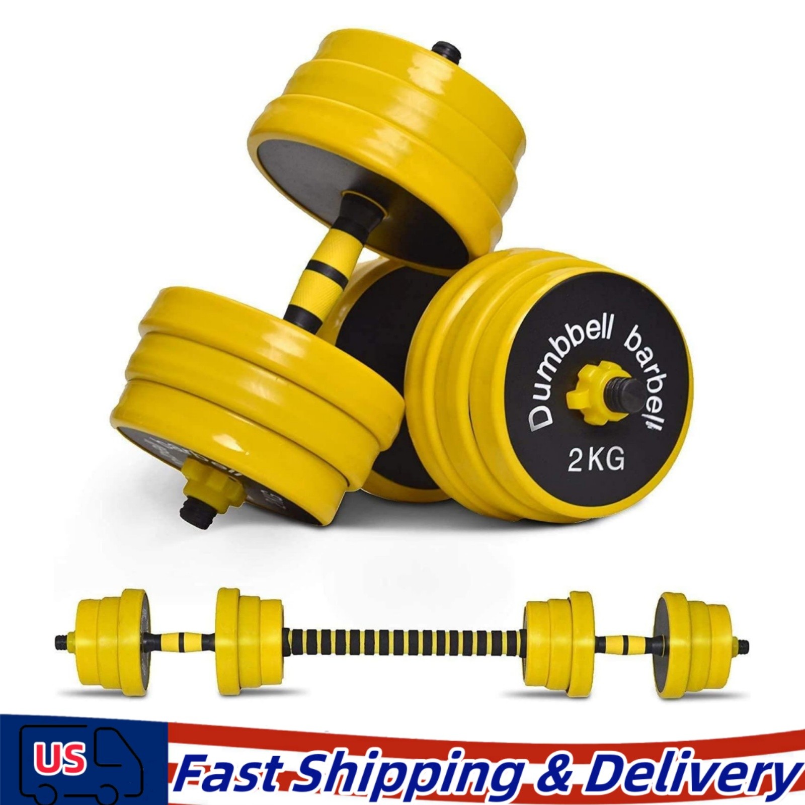 Adjustable Dumbbell 44 Lb Free Weights Set with Connector for Home Gym Yellow