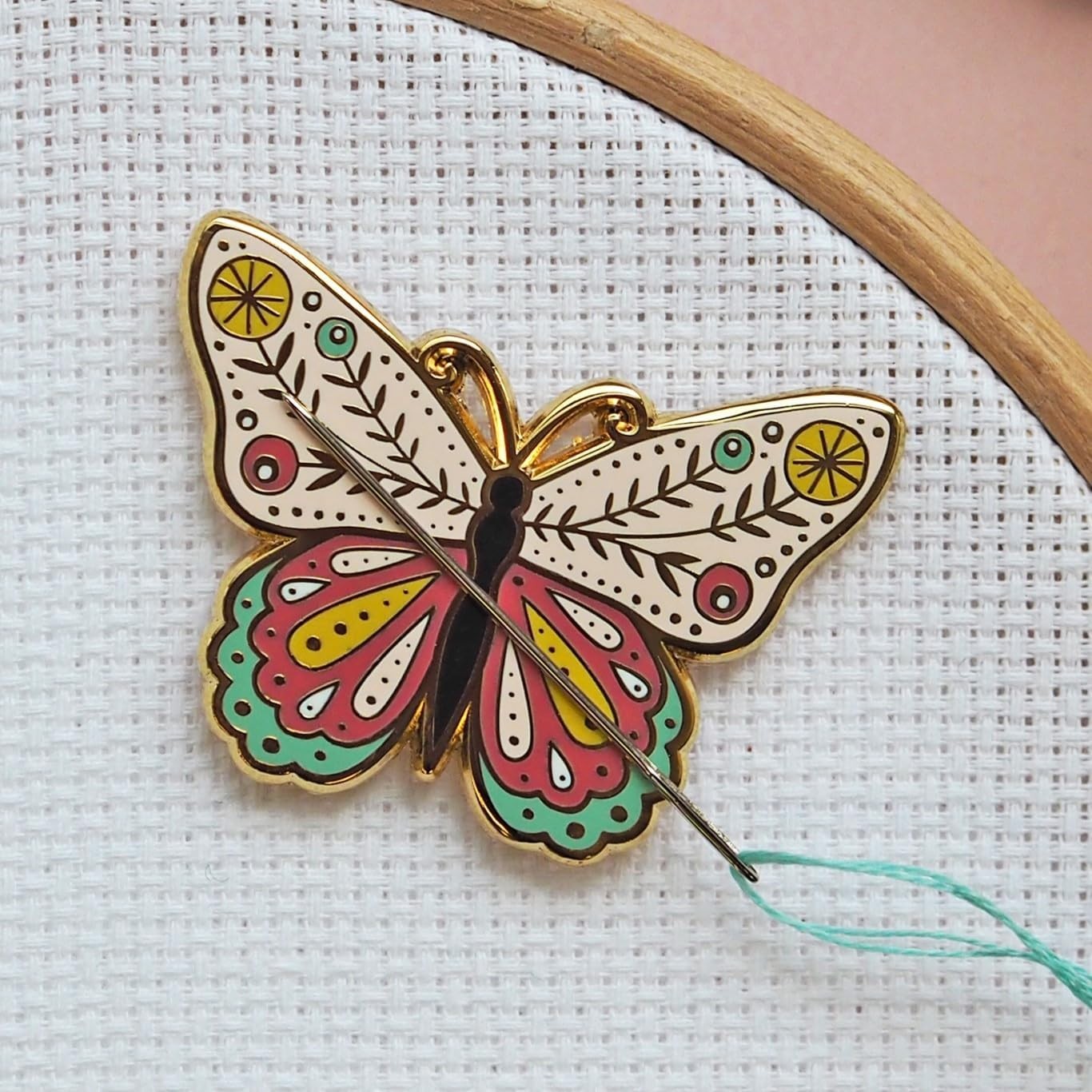 Caterpillar Cross Stitch Needle Minder - zzzz-s, Pink, yellow, green