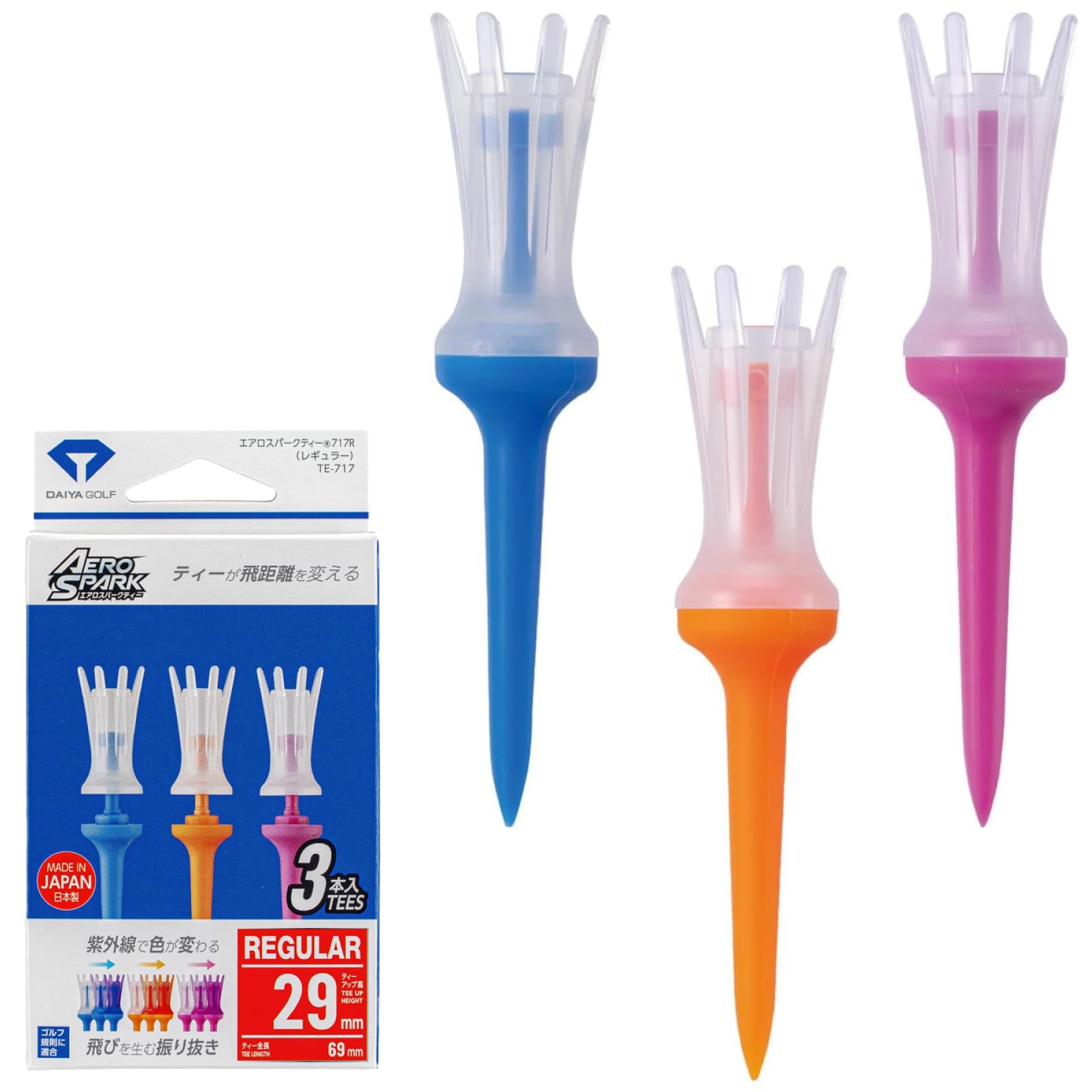DAIYA GOLF Aero Spark Tee, Regular, Clear, TE-717