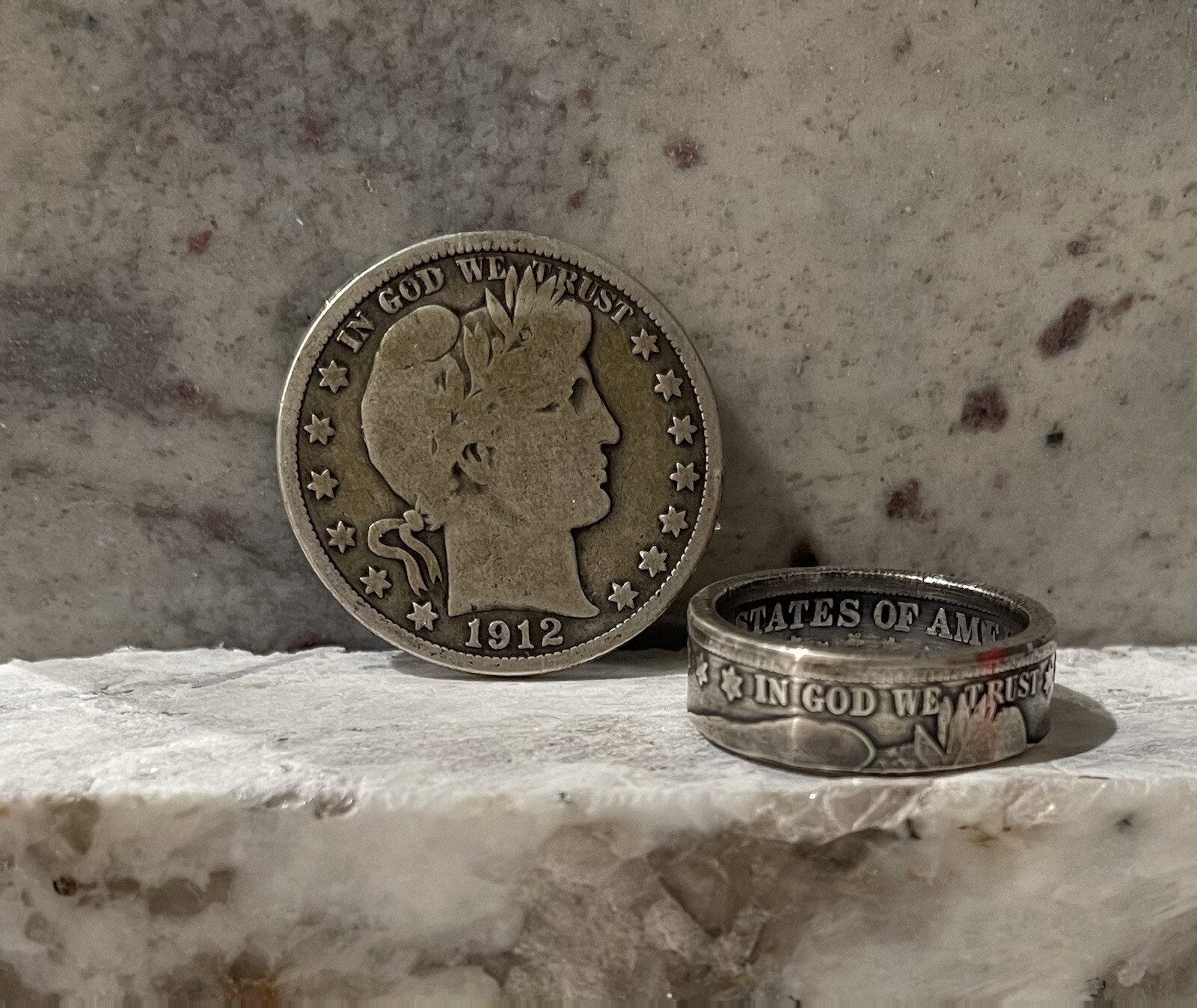 Handcrafted Barber Silver Half Dollar Coin Ring Size From 4-14
