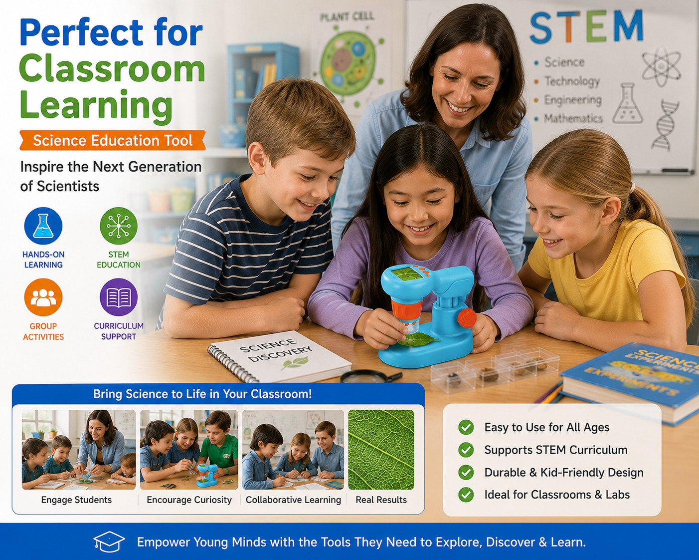 Kids Digital Microscope Kit LCD Screen 800X STEM Science Educational Toy Ages 6+