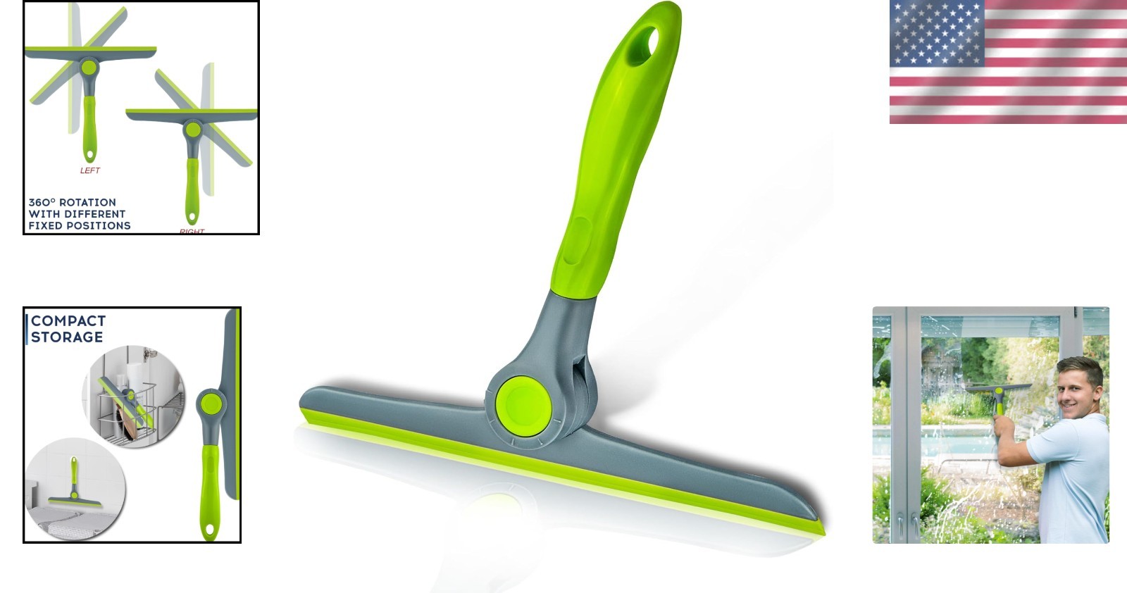 360° Rotating Handheld Squeegee for Windows, Showers & Windshields - 10 Inch