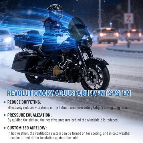 Thick Windshield w/Vented & Bracket Kit for Harley Road Black w/Black Bracket