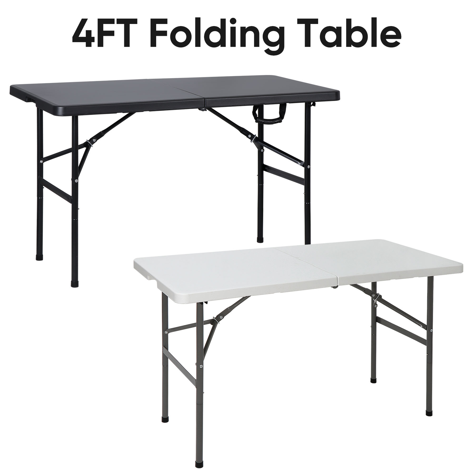 4FT Plastic Folding Table Picnic Table W/ Handle for Camping Party White/Black