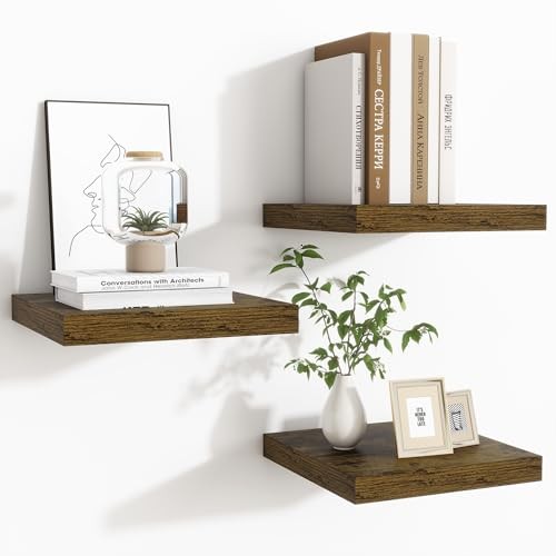 Floating Shelves for Wall - 9.3 Inch Square Shelves 9.3"W x 9.3"D - 3P Brown