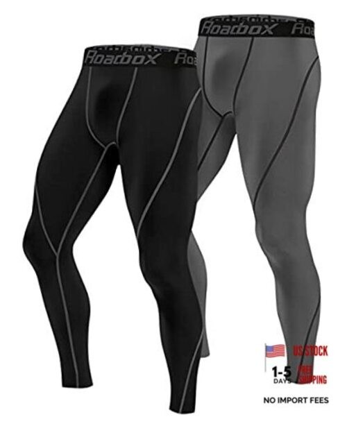 1, 2 or 3 Pack Men's Compression Pants Athletic Base Large 2 Pack-black+grey
