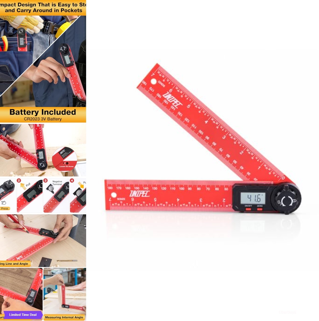 Digital Angle Finder Protractor 7 Inch LCD Display 0.1 Degree Resolution Lock