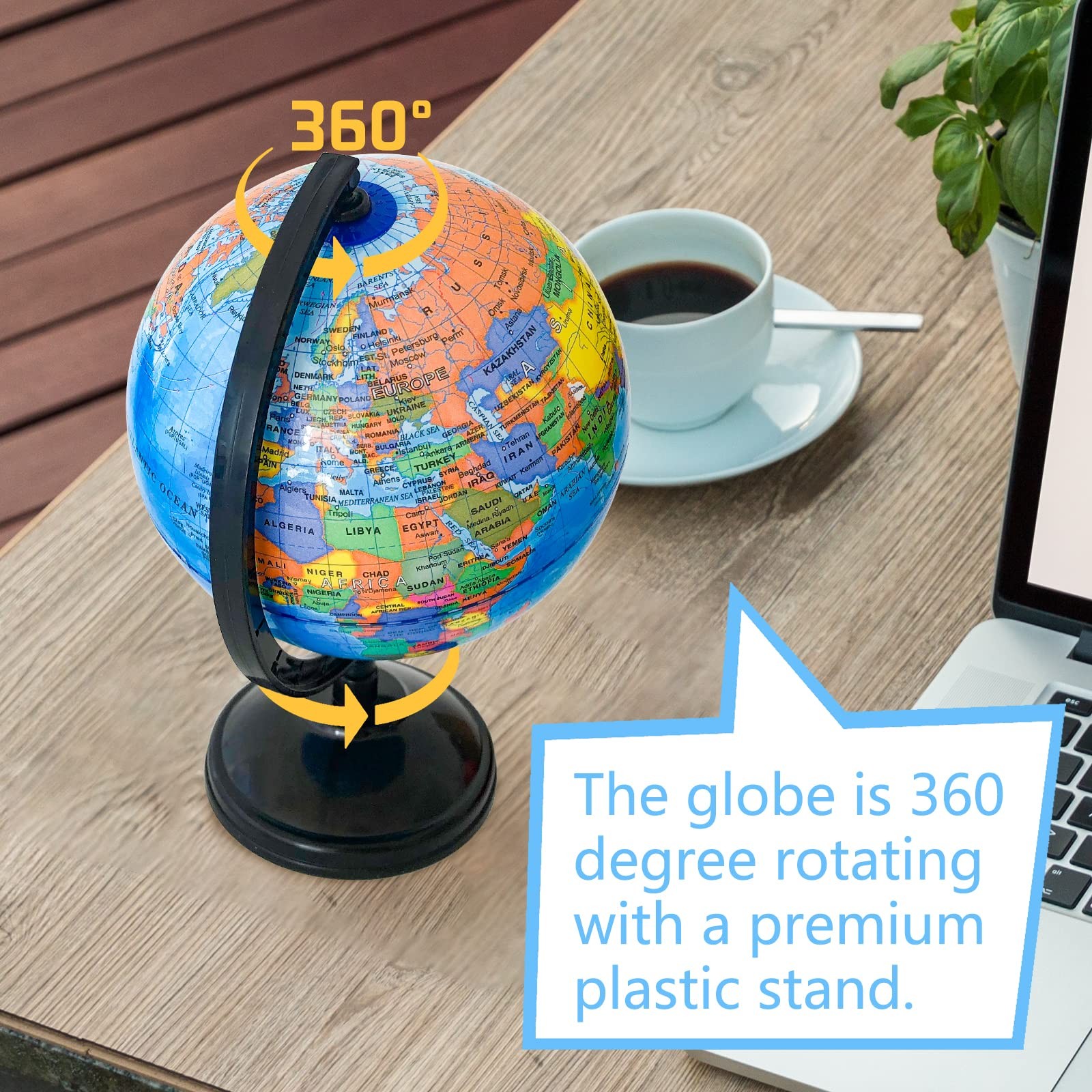 WORLD GLOBE EARTH Map Rotating Geography Ocean Classroom Learning Desktop 6