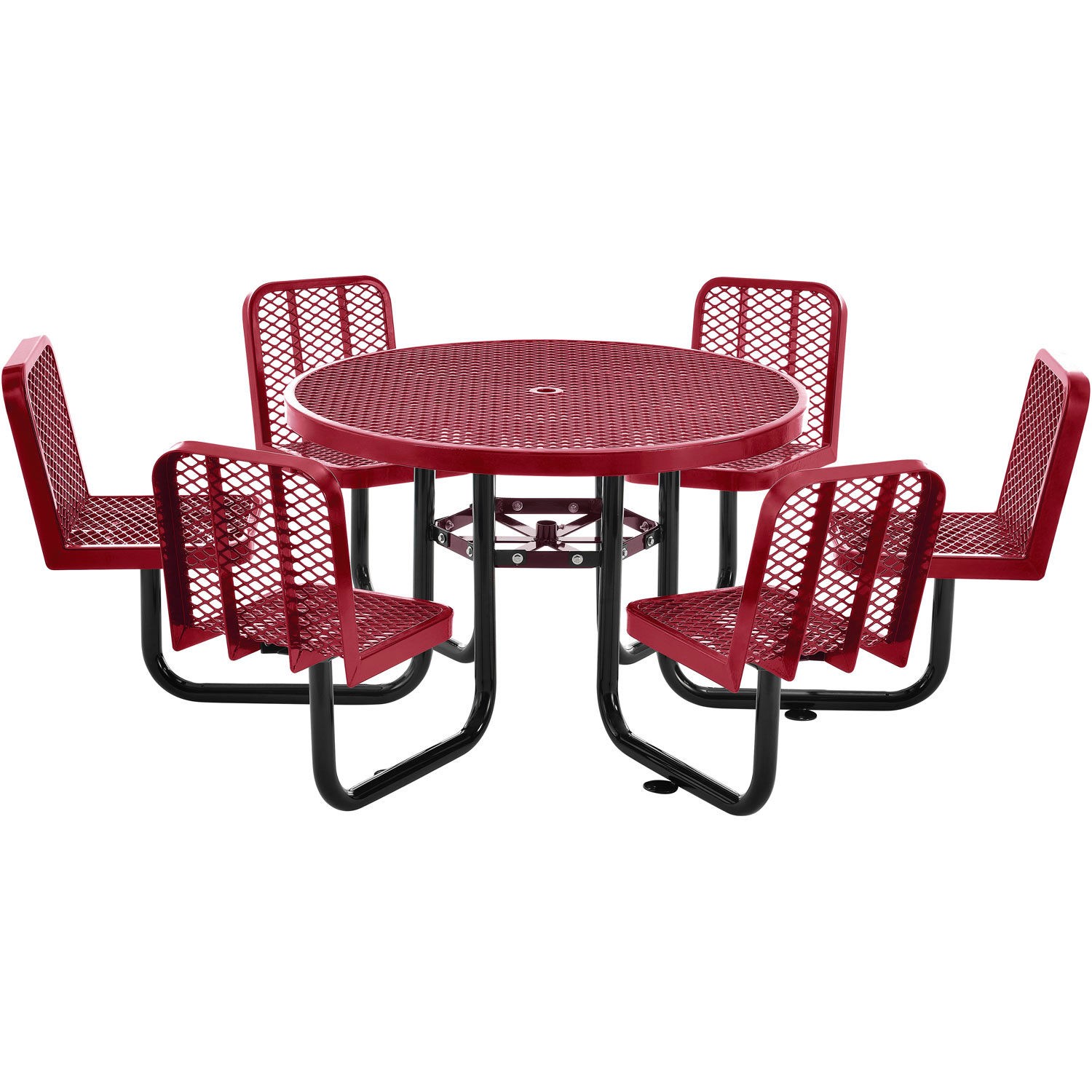 Global Industrial 46" Round Picnic Table w/ 6 Seats Expanded Metal Red