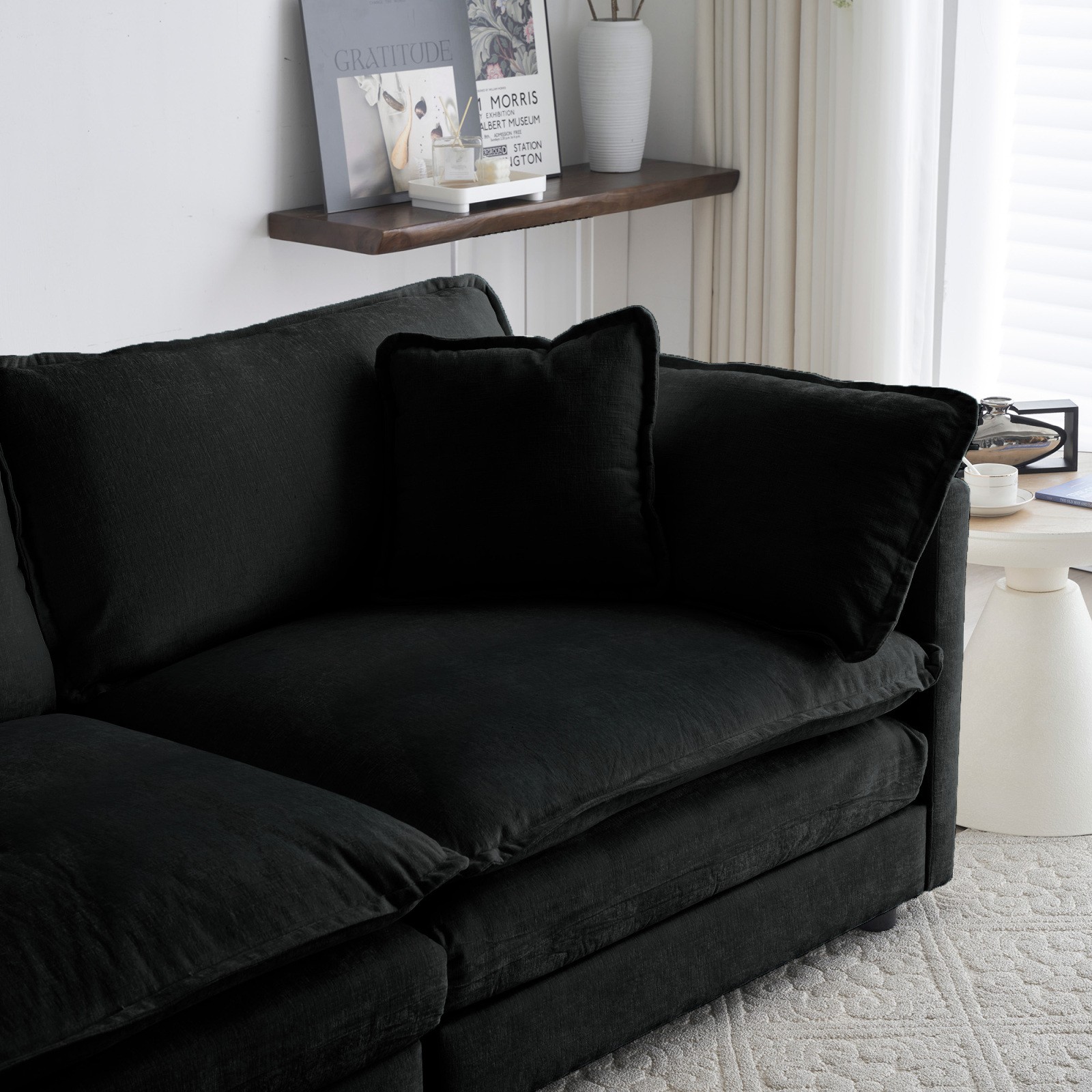 Chenille Ottoman Footrest for 2, 3, 4 Seater Sofas, Black