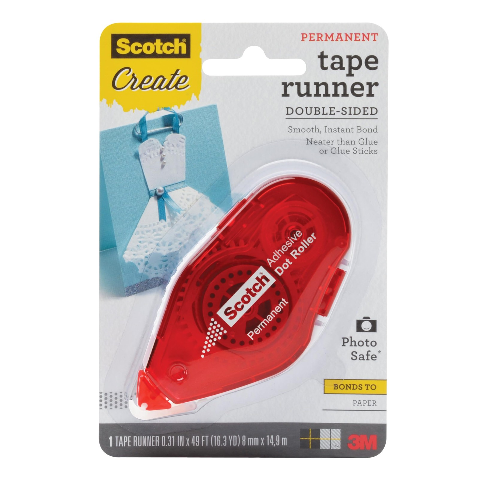 Scotch Double Sided Tape Runner 49ft Refillable Adhesive Photo Safe Crafting
