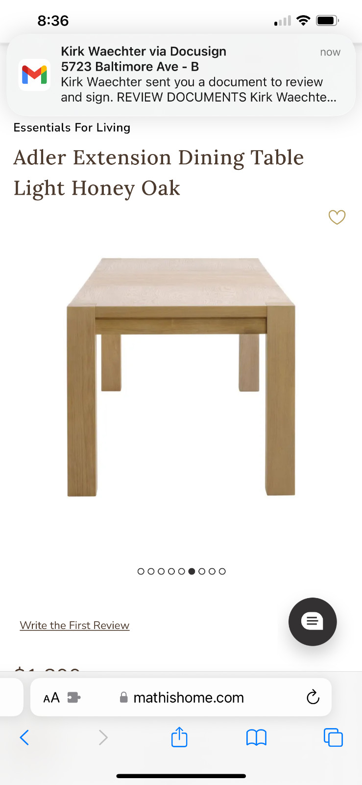 adler extention dining table