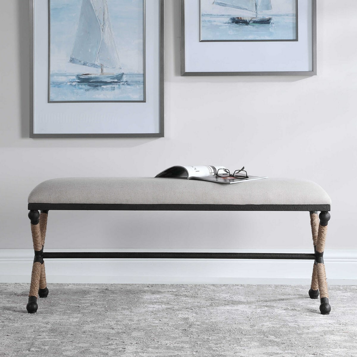 FIRTH IRON & ROPE 48" WESTERN DECOR INSPIRED ACCENT BENCH UTTERMOST 23528