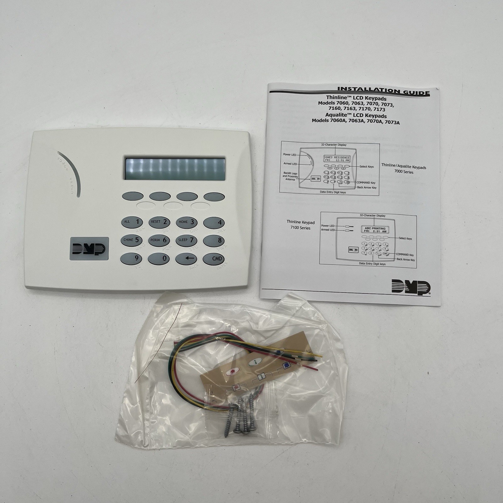 NEW!! DMP Thin LCD Keypad Proximety WhiteSC Reader Keys No Zones - 7063-W