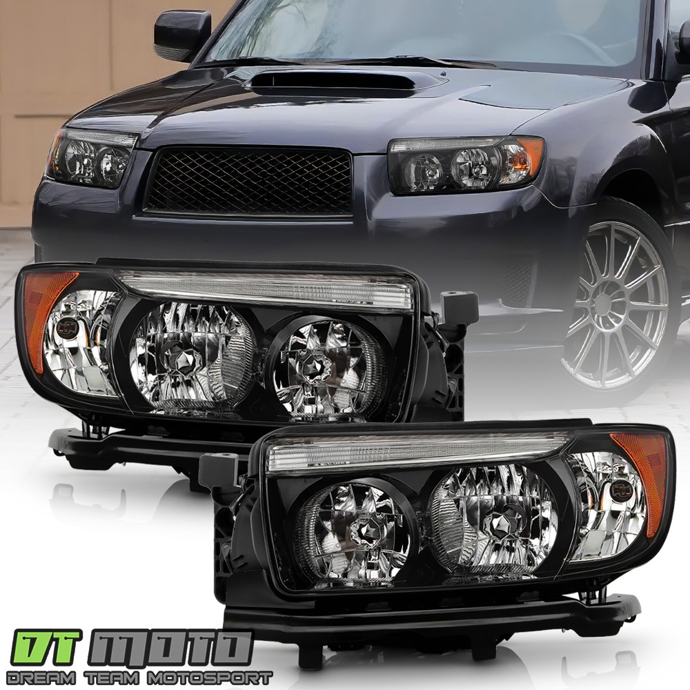 For 2006 2007 2008 Subaru Forester Black Headlights Headlamps Left+Right 06-08