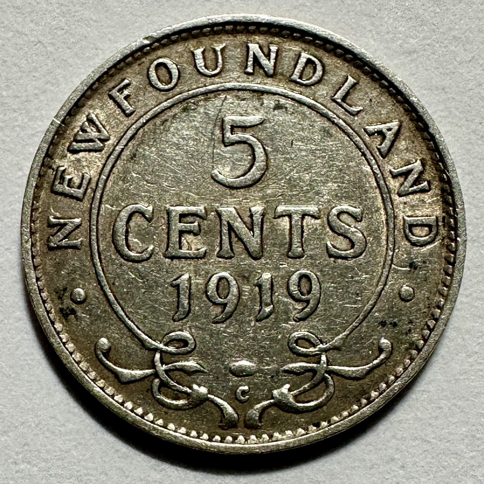 1919 Newfoundland 5 Cents - .925 SILVER - George V - KM#13 - Low Mintage - Rare