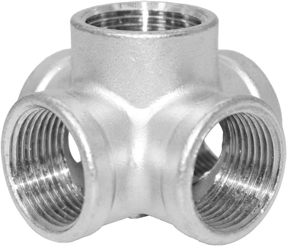 Stainless Steel 1'' 5-Way Outlet Cross Female Pipe Fitting Tube Connector