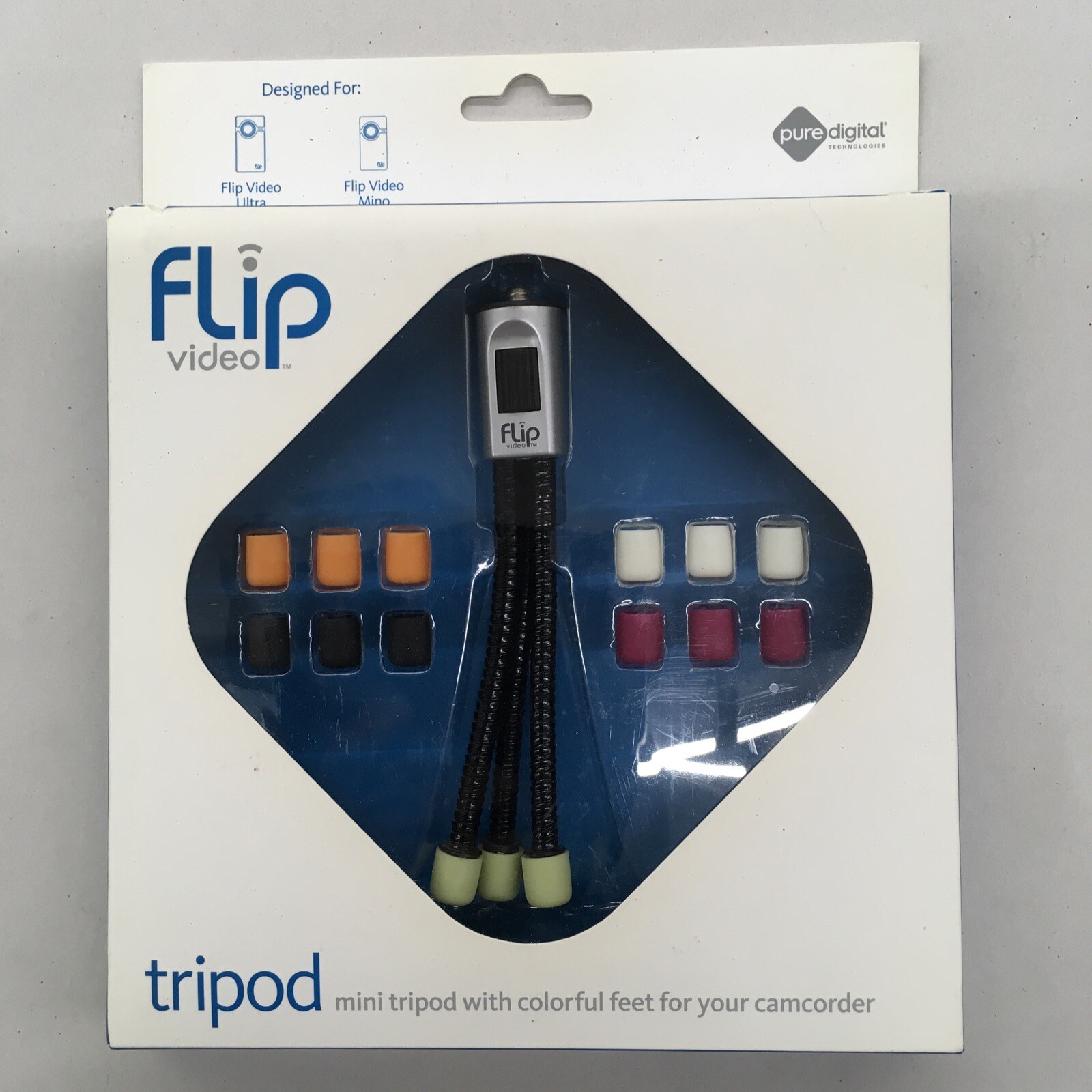 FLIP Video Tripod W/Colorful Feet For Camcorder. NOS