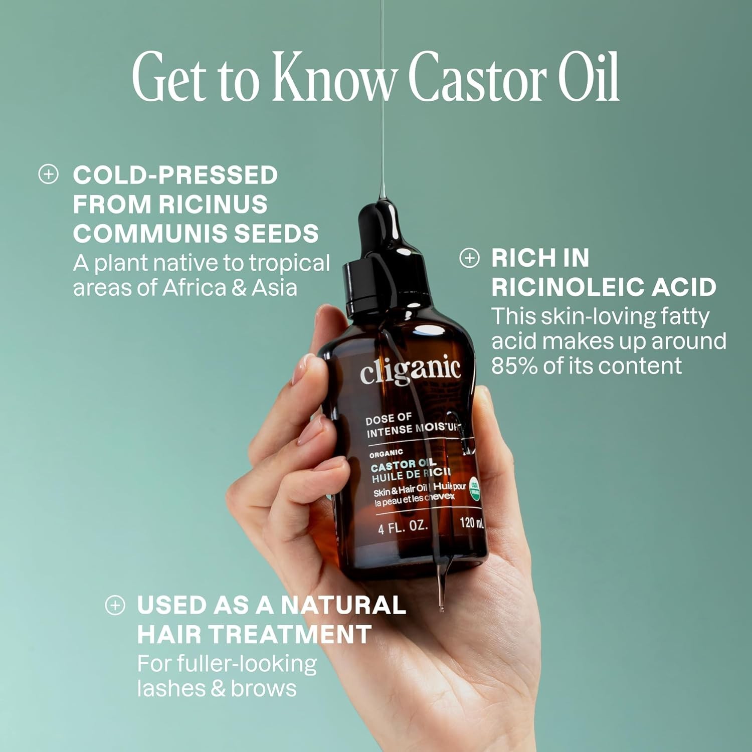 Cliganic Organic Castor Oil, 100% Pure (8oz with Eyelash Kit) - For Eyelashes, E