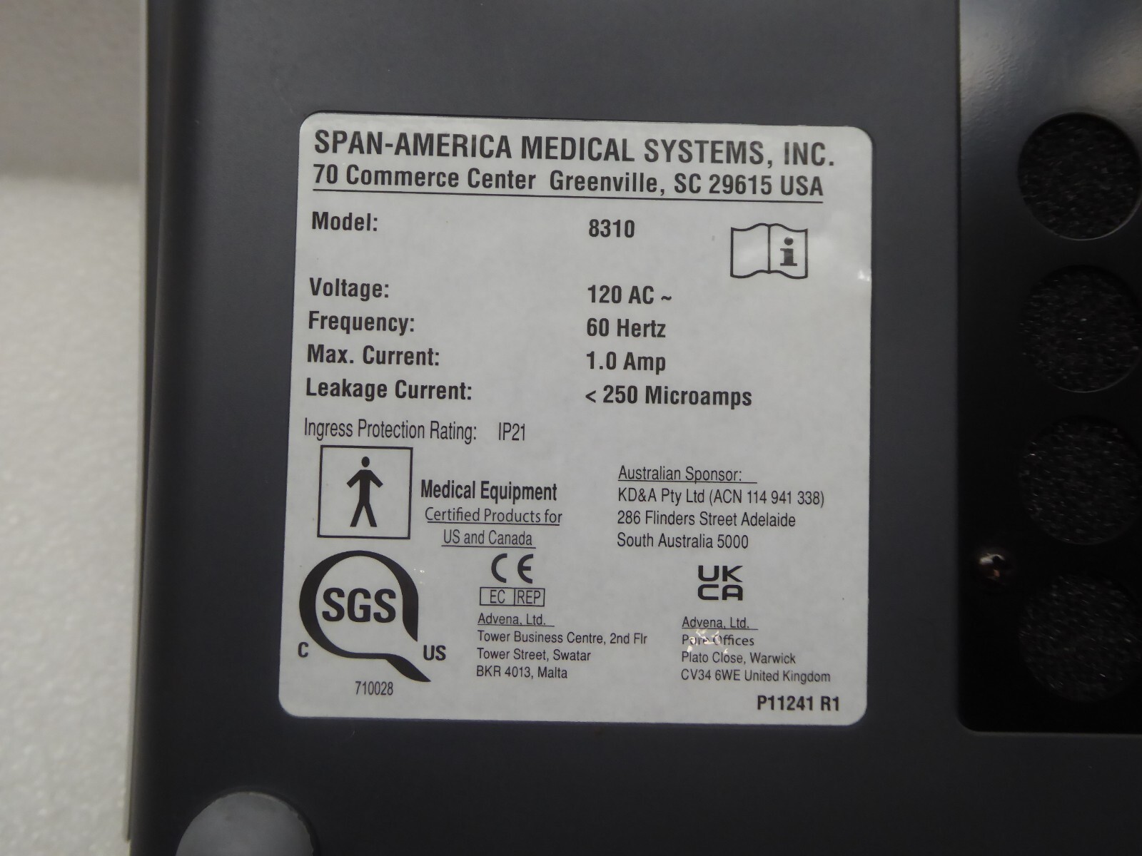 SPAN-AMERICA PRESSURE GUARD EASY AIR XL CONTROL UNIT 8310