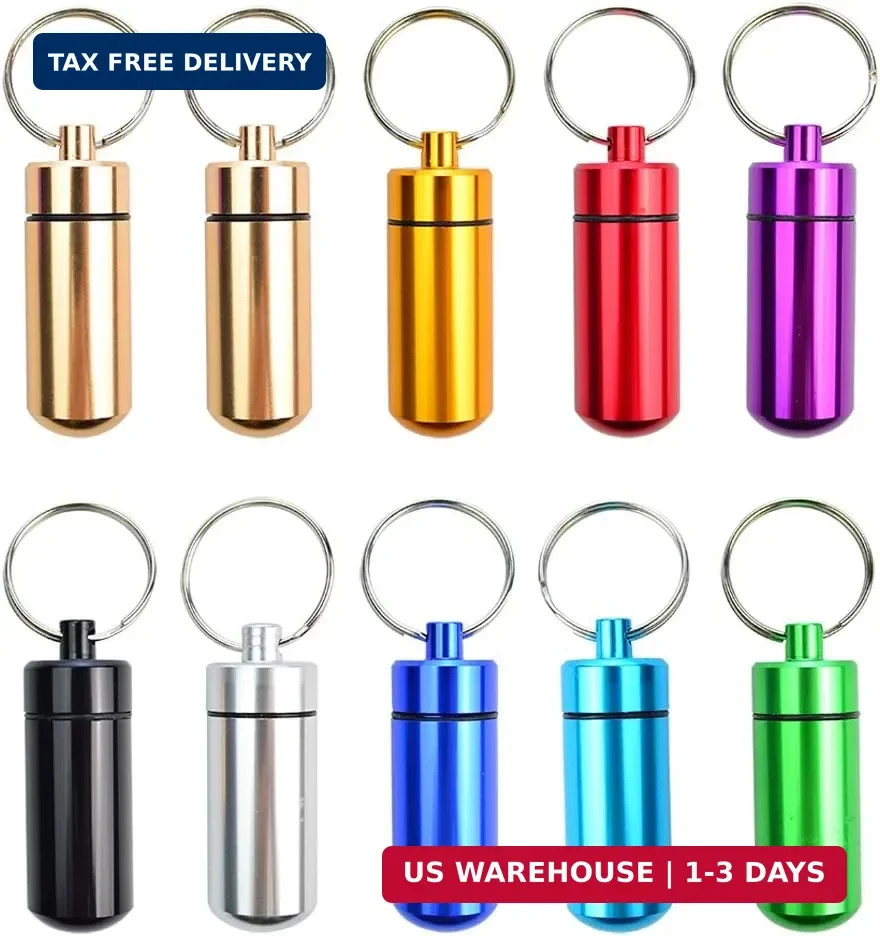 10 Pcs Portable Pill Case, Bantoye Waterproof Aluminum Holders Storage Container
