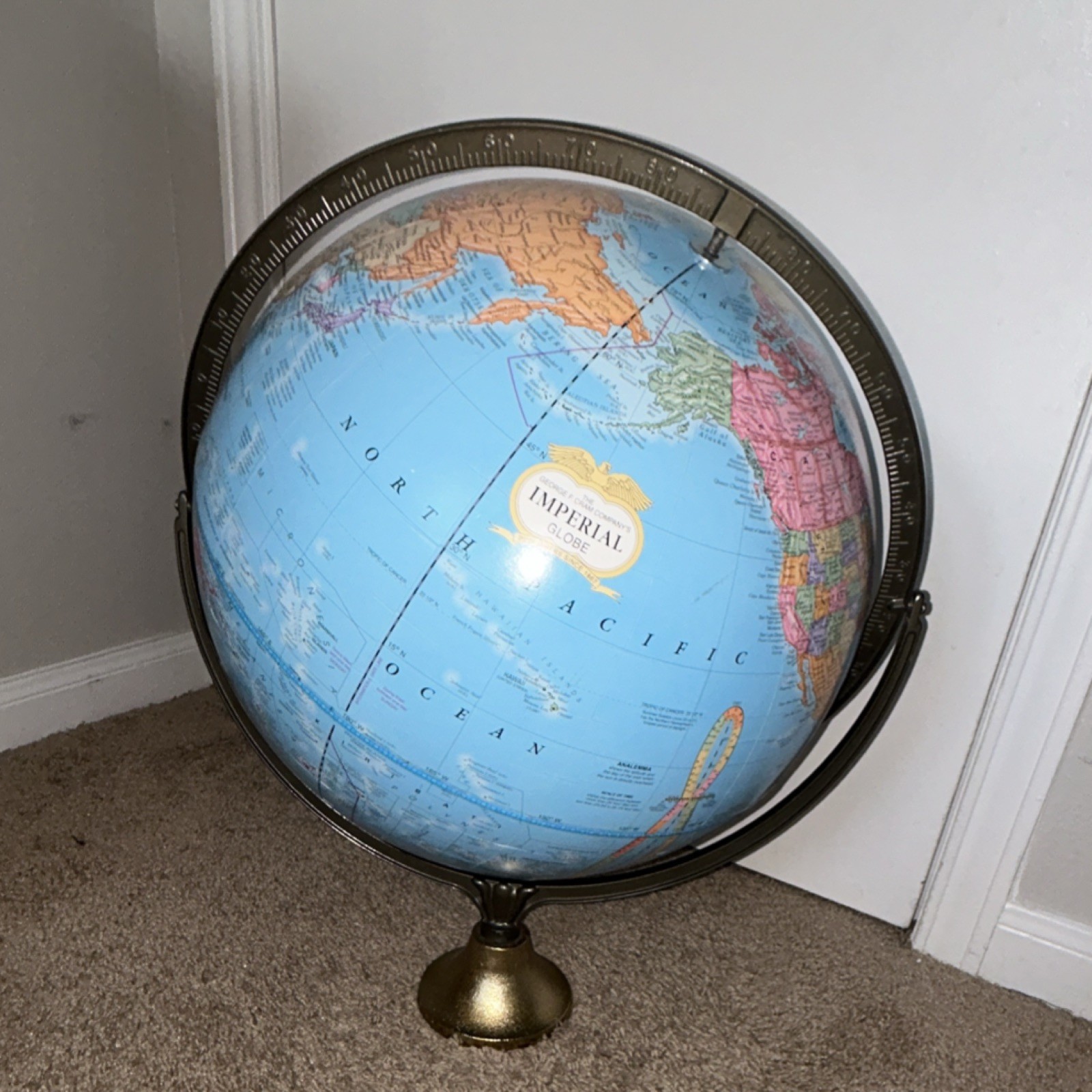 Imperial Tabletop Globe Rotating Semi-Meridian Metal Base Blue/Gold Large