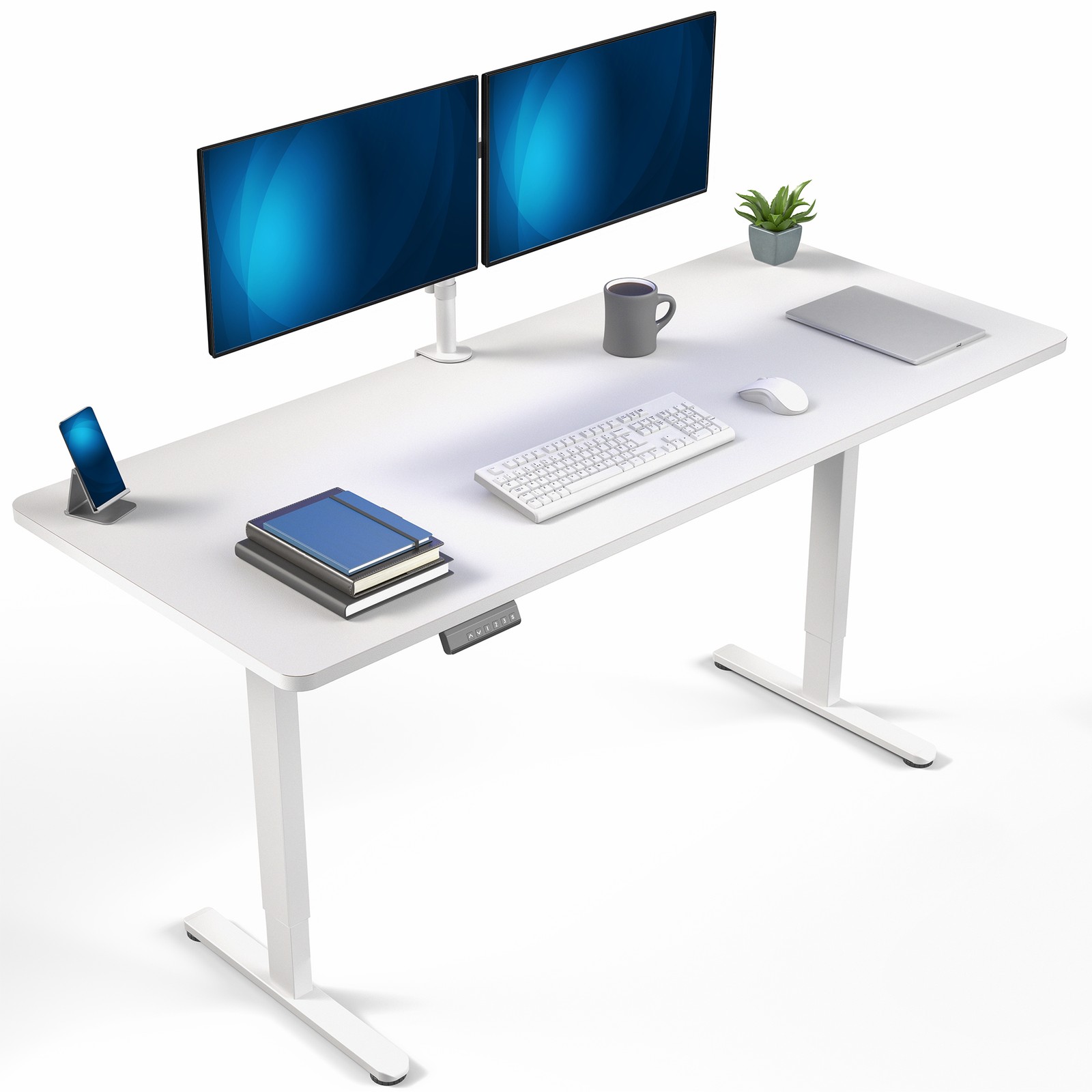 VIVO Dual Motor 71” x 30” Standing Desk, 1-Piece White Top, White Frame