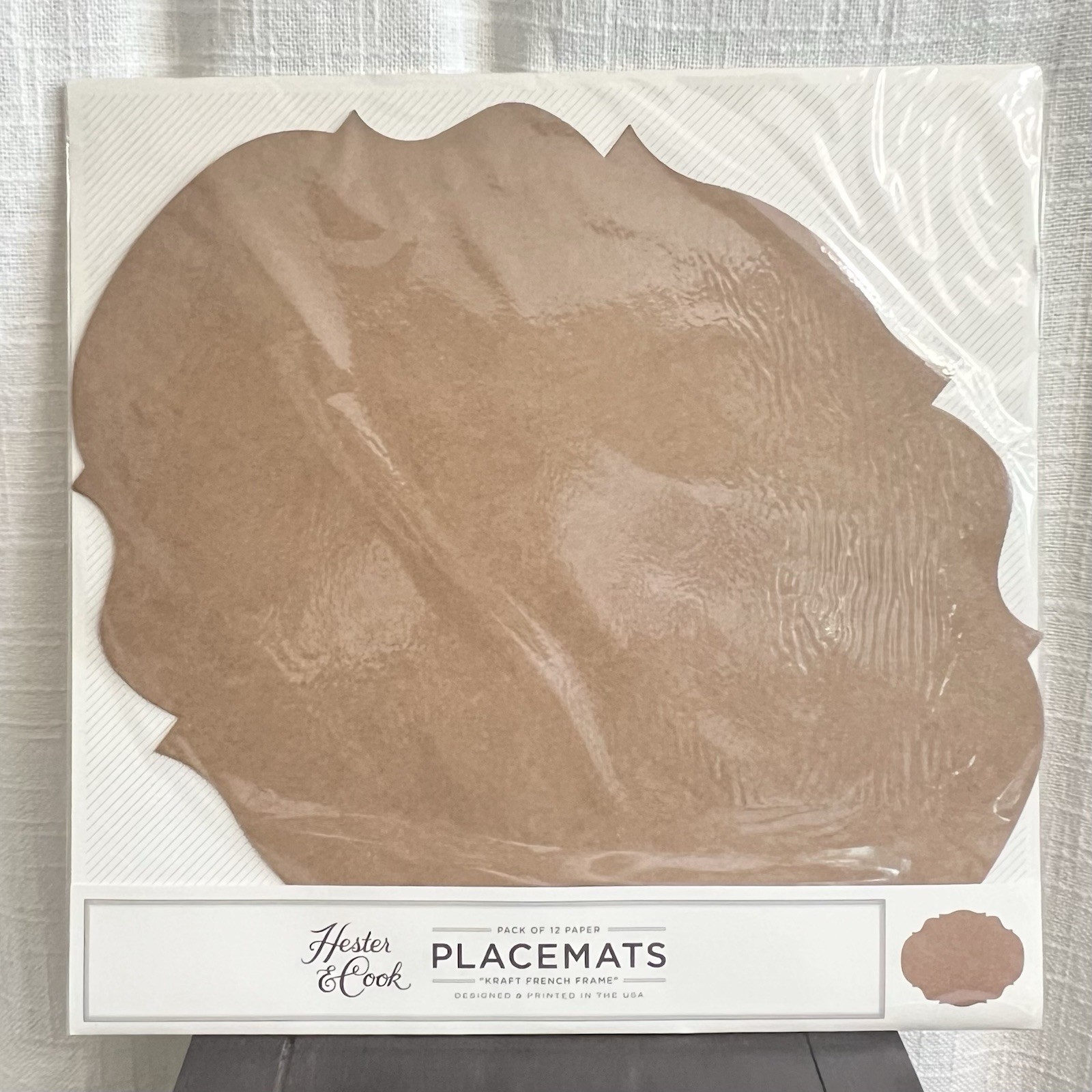 Hester & Cook “Kraft French Frame” Paper Placemats Brown Geometric Set Of 12