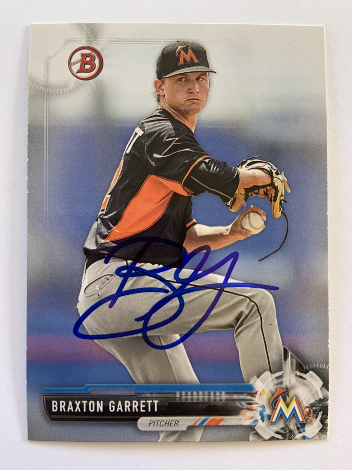 Braxton Garrett Miami Marlins Autographed 2017 Bowman Prospects Card #BP33 COA