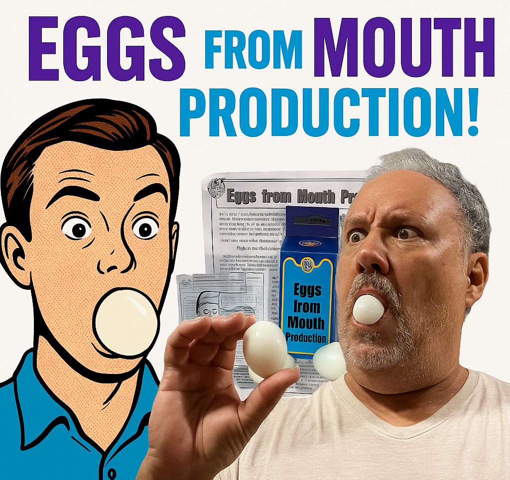 EGGS FROM MOUTH PRODUCTION Out of Magic Trick Appearing Solid Comedy Set Plastic