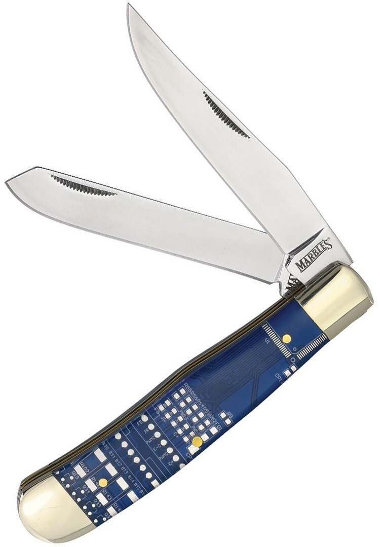 Marbles Geek Trapper Pocket Knife Stainless Clip/Spey Blades Blue Acrylic Handle