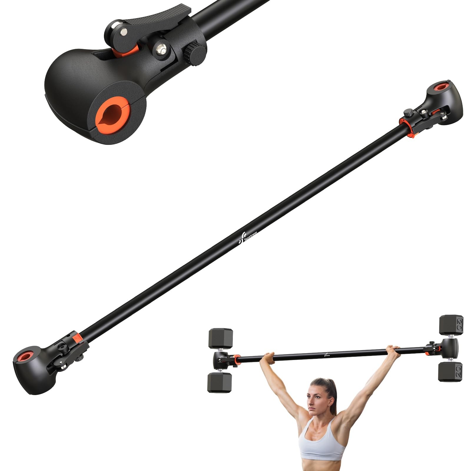 Sportneer Dumbbell to Barbell Converter Bar — Heavy-Duty, Adjustable Black