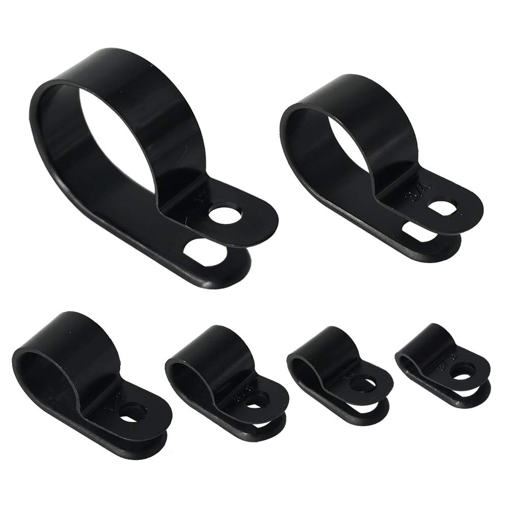 200 Pcs 6 Sizes Nylon R-Type Cable Clamp Fastener Clips Assortment Kit
