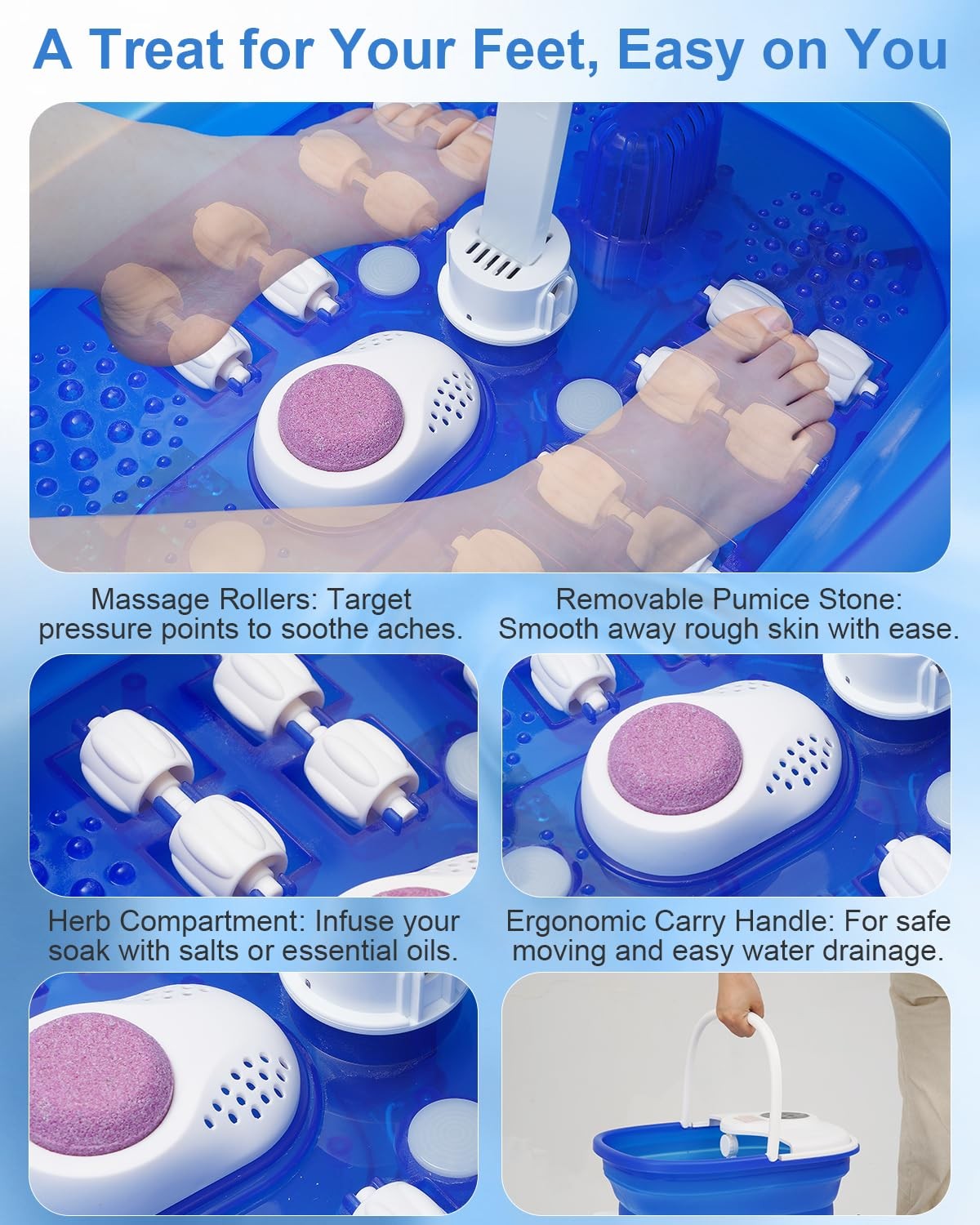 Collapsible Foot Spa Bath with Heat, Remote Control & 16 Massage Rollers, Fas...