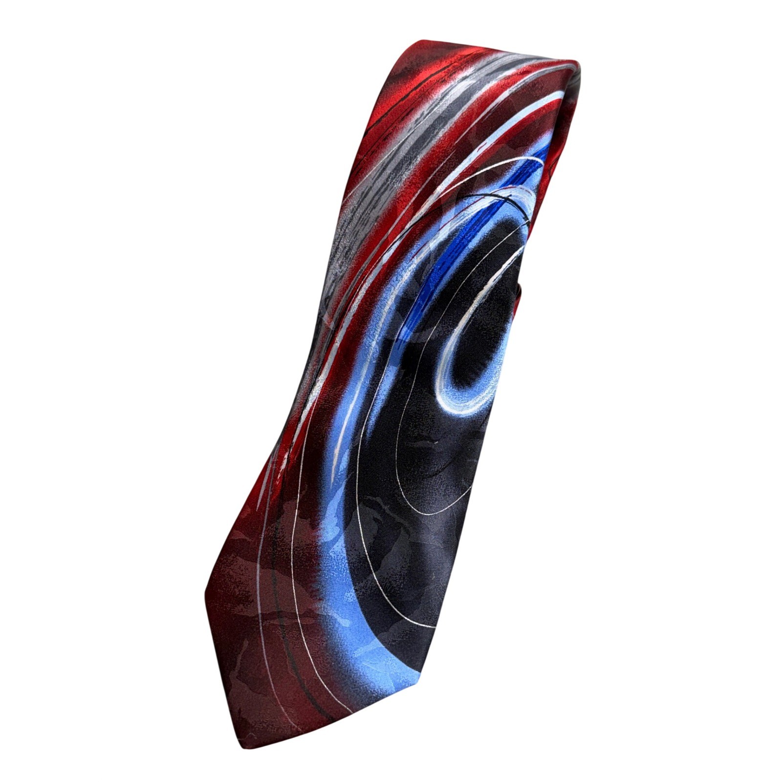 J. Garcia Mickey Collection Sixty Silk Necktie Red Blue Black Abstract Swirl