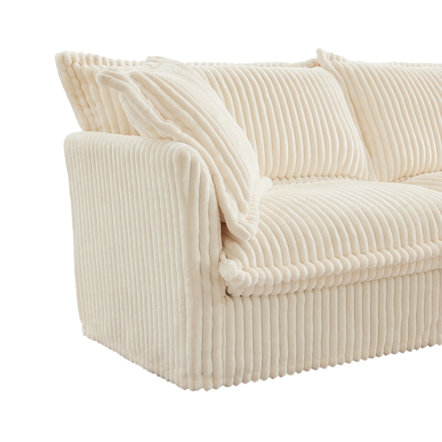 Single Sofa Corduroy Upholstered Armchair Living Room Furniture w/ Pillow Cream